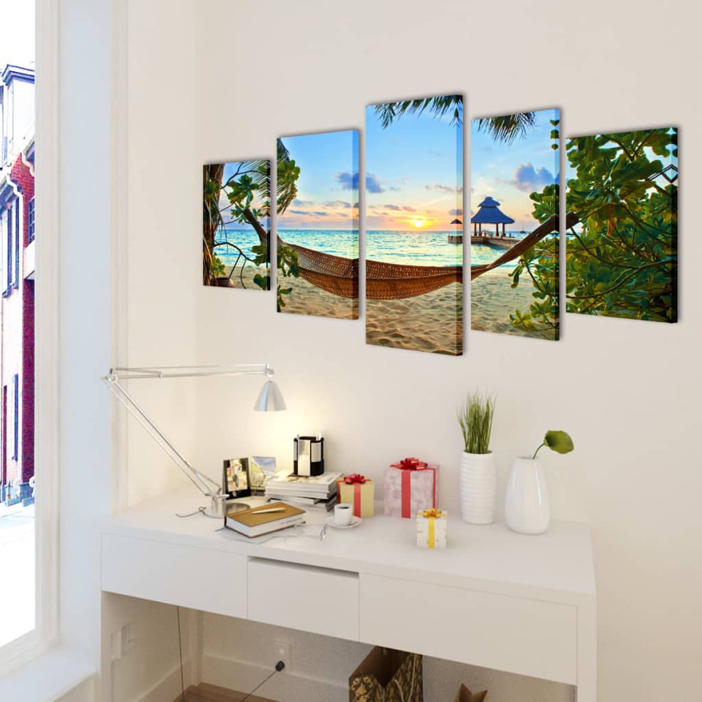 Vidaxl lærred vægtryk siger sandstrand med hængekøje 200 x 100 cm