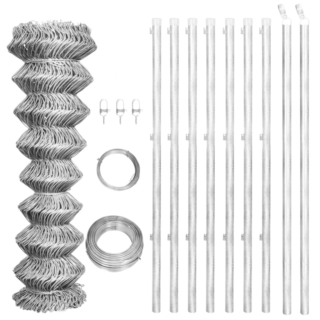 Vidaxl mesh hegn med poler 15x1,25 m galvaniseret stål sølvfarvet