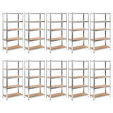 Vidaxl Storage Rack 5-lag 10 st stål og forarbejdet træ sølvfarvet