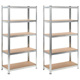 Vidaxl Storage Rack 5-lags 2 st stål og forarbejdet træ sølvfarvet