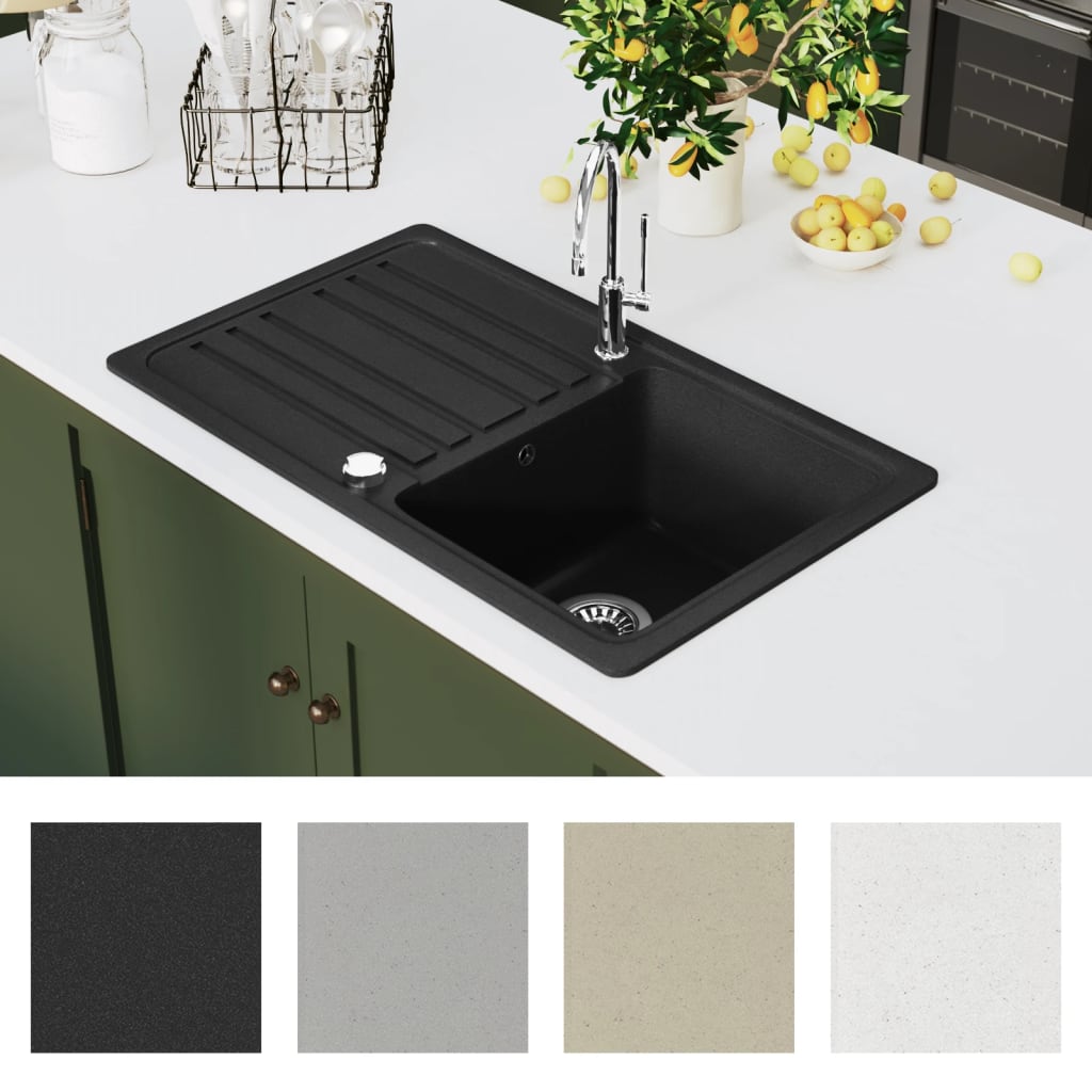 Vidaxl Sink Granit Single Sink med dræning reversibel sort