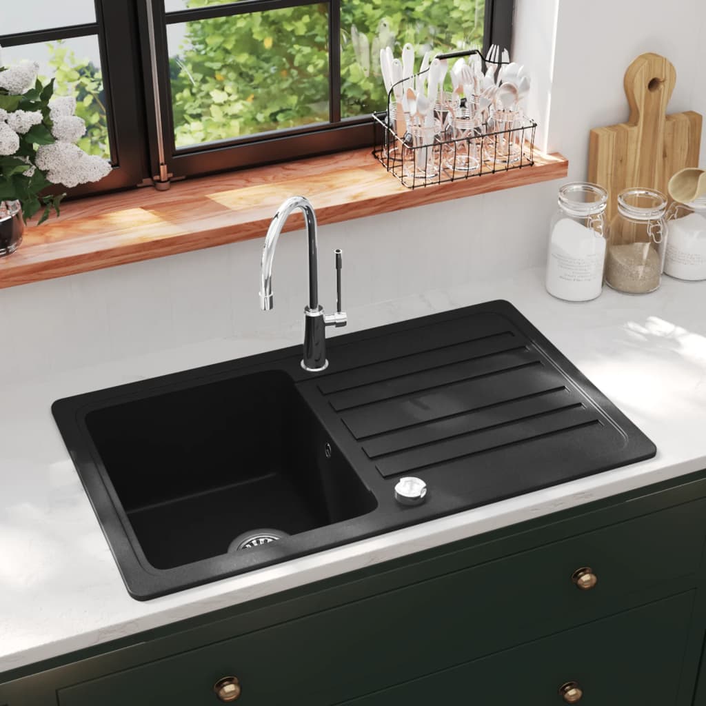 Vidaxl Sink Granit Single Sink med dræning reversibel sort