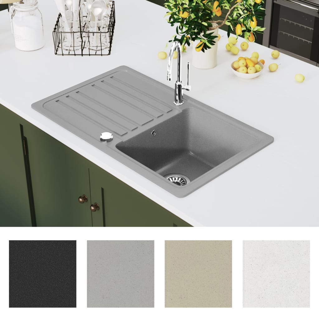 Vidaxl Sink Granite Single Container med drænet reversibel grå