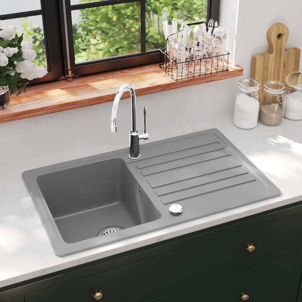 Vidaxl Sink Granite Single Container med drænet reversibel grå