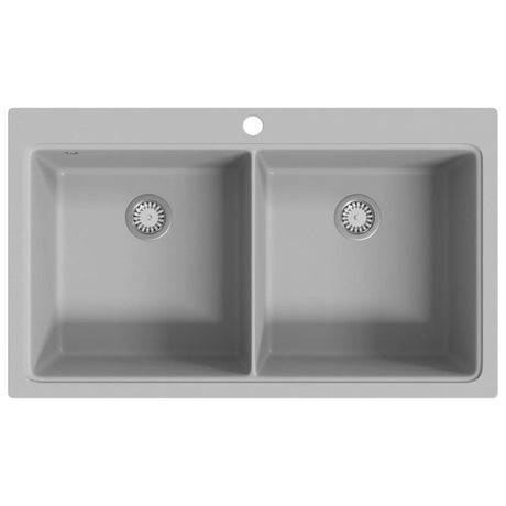 Vidaxl Sink Structure Granite Double Bowl Grey