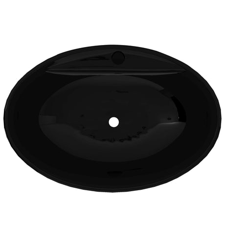 Vidaxl Washbasin med overløb, keramik, oval, sort