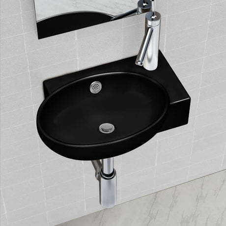 Vidaxl Washbasin med kranhul og landing omkring keramisk sort