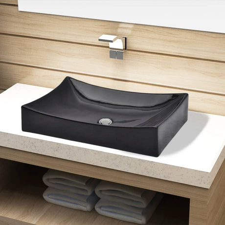 Vidaxl Sink, keramisk, rektangulær, sort
