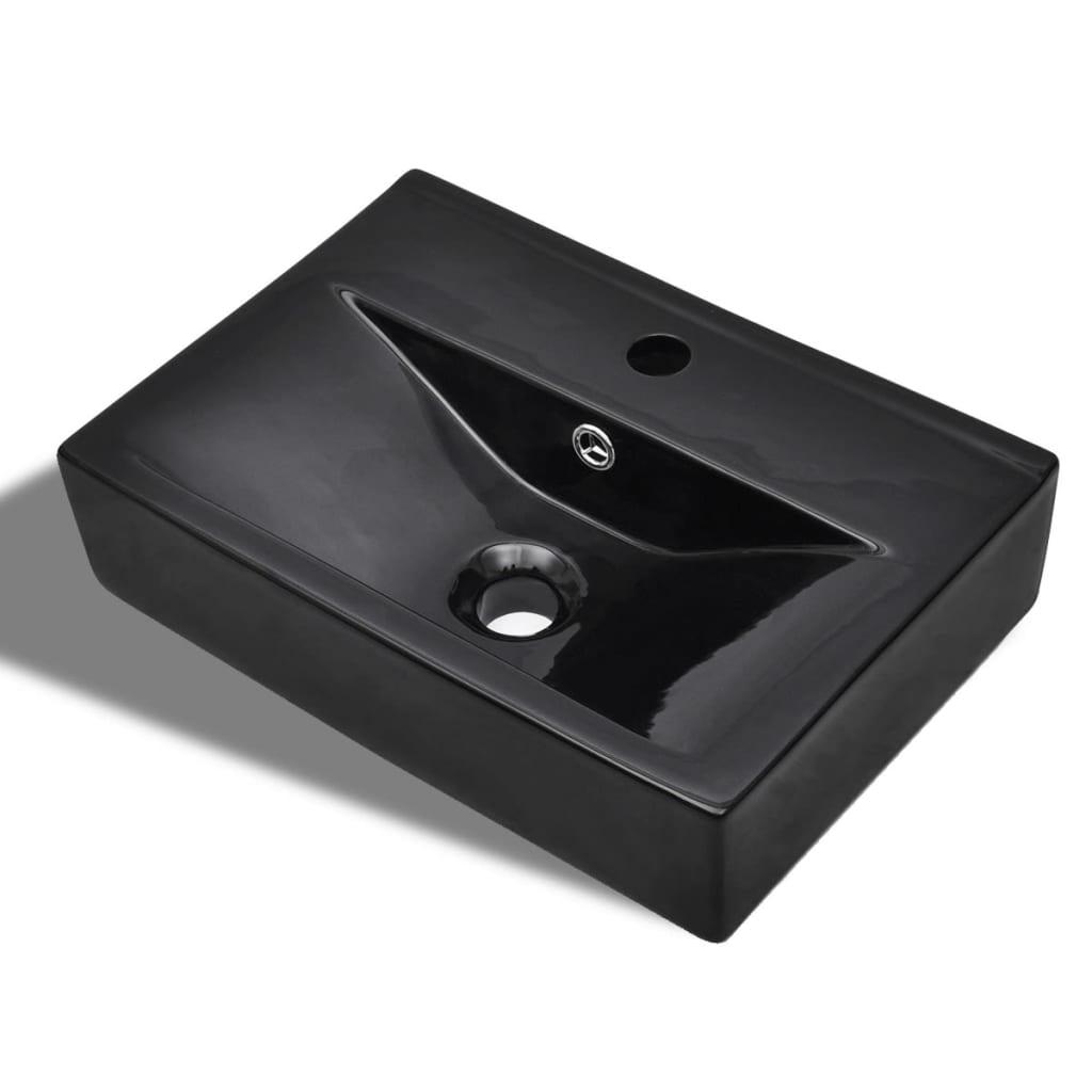Vidaxl Washbasin med taphul og landing af sort rektangulær keramik