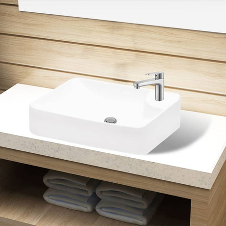 Vidaxl Sink med taphul, keramik, hvid