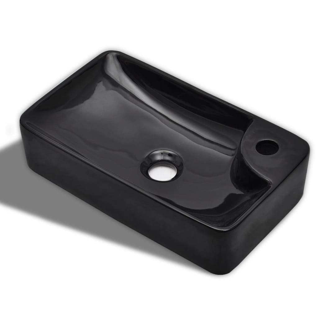 Vidaxl Sink med taphul, keramik, sort