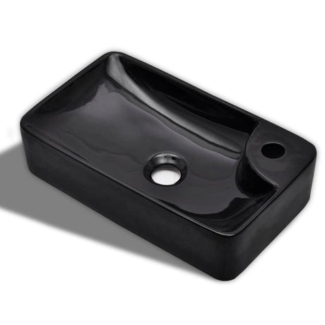 Vidaxl Sink med taphul, keramik, sort