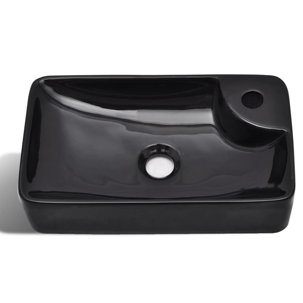 Vidaxl Sink med taphul, keramik, sort