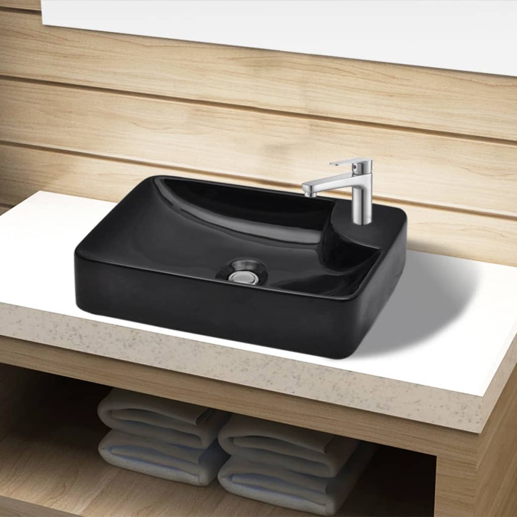 Vidaxl Sink med taphul, keramik, sort