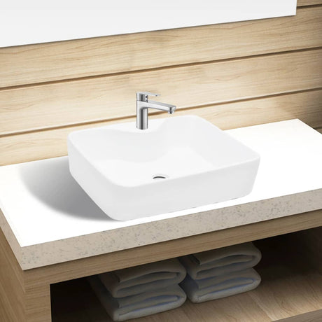 Vidaxl Washbasin med Tap Hole White Square Ceramic