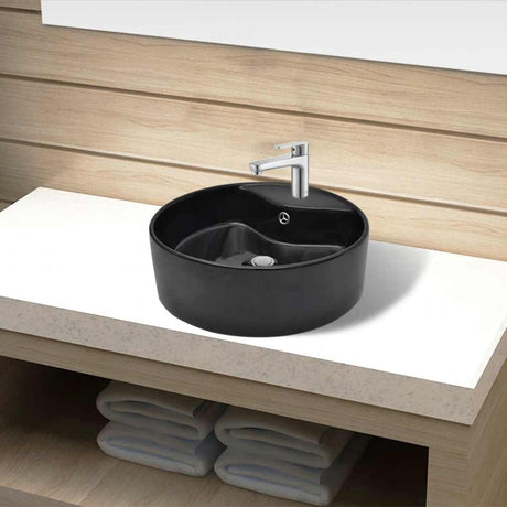 Vidaxl Washbasin med kranhul og landing omkring keramisk sort