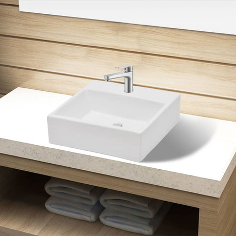 Vidaxl Washbasin med kranhul firkantet keramisk hvid