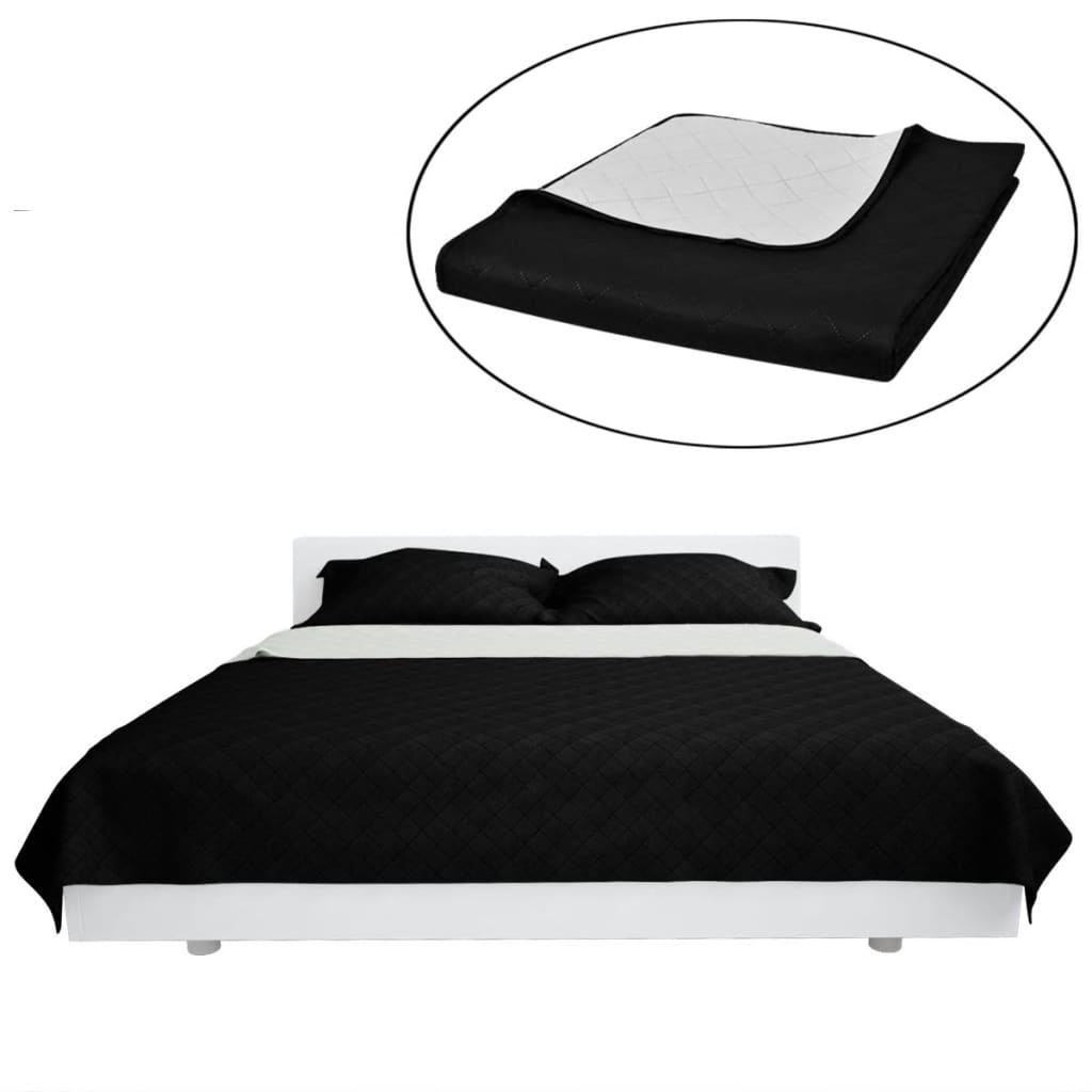 Vidaxl sengeprey quiltet dobbelt -sidet 170x210 cm sort hvid