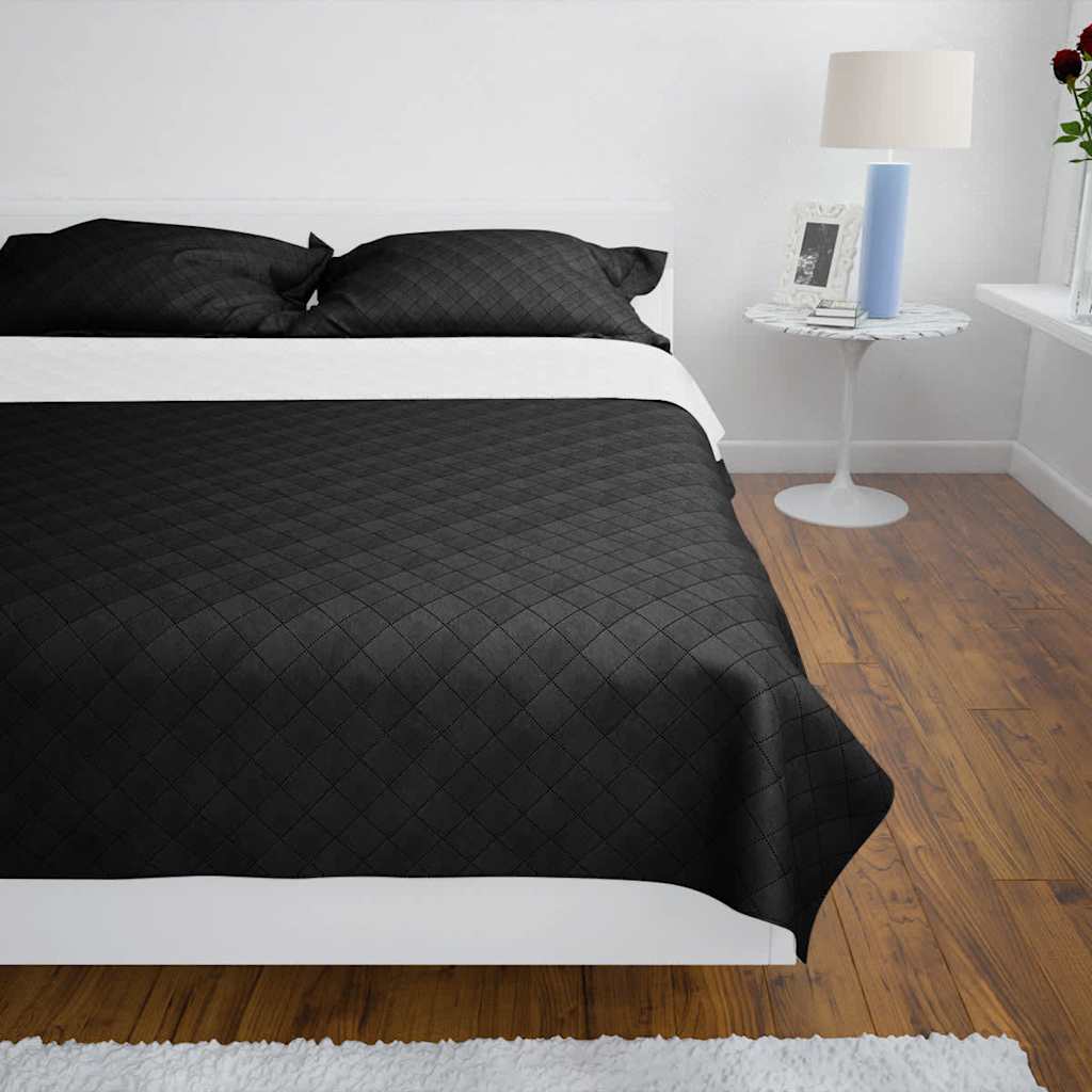 Vidaxl sengeprey quiltet dobbelt -sidet 170x210 cm sort hvid