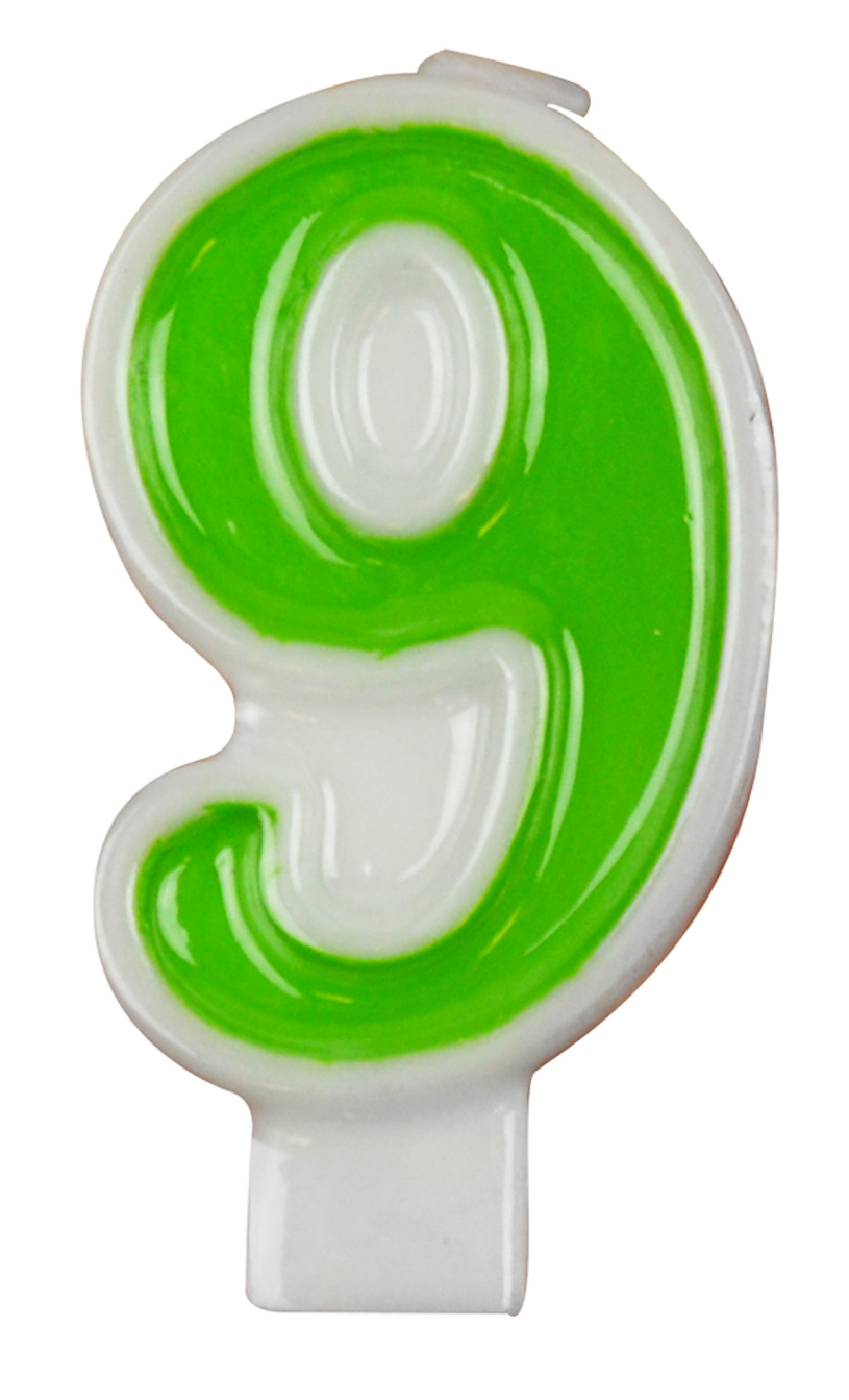Nummerkaars feest 7cm assorti - cijfer 9