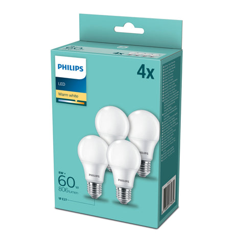 Philips LED-lampe 60w E27 varm hvid 4 stk