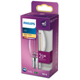 Philips LED-lampe - stearinlyslampe med E14-fatning - varmt hvidt lys: 2700k - 25w - klart glas