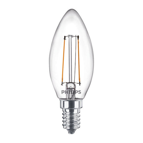 Philips LED-lampe - stearinlyslampe med E14-fatning - varmt hvidt lys: 2700k - 25w - klart glas