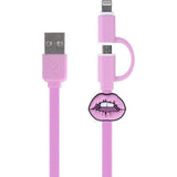 Kangaro k-58191006 dresz 2-i-1 mikro-USB-ladekabel + pin-læber pink