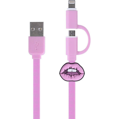Kangaro k-58191006 dresz 2-i-1 mikro-USB-ladekabel + pin-læber pink