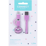 Kangaro k-58191006 dresz 2-i-1 mikro-USB-ladekabel + pin-læber pink