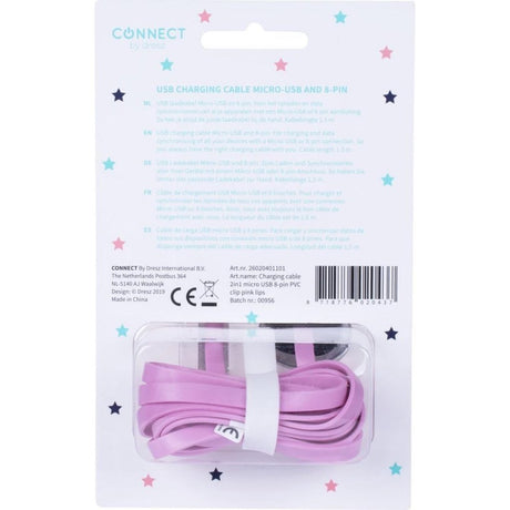 Kangaro k-58191006 dresz 2-i-1 mikro-USB-ladekabel + pin-læber pink