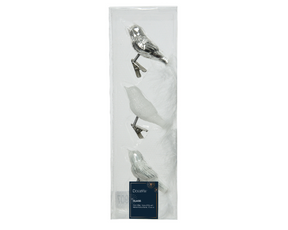 Kerstbal glas vogel op clip 3 stuks - zilver