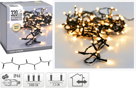 S.i.a. LED-belysning 320LEDs 240 cm varmhvidt lys sort