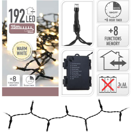 S.i.a. batteri julelys 14,5m 192 LED #039;s IP44 + timer