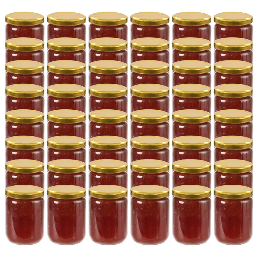 Vidaxxl syltetøjsglas med guldfarvet låg 48 stk 230 ml glas