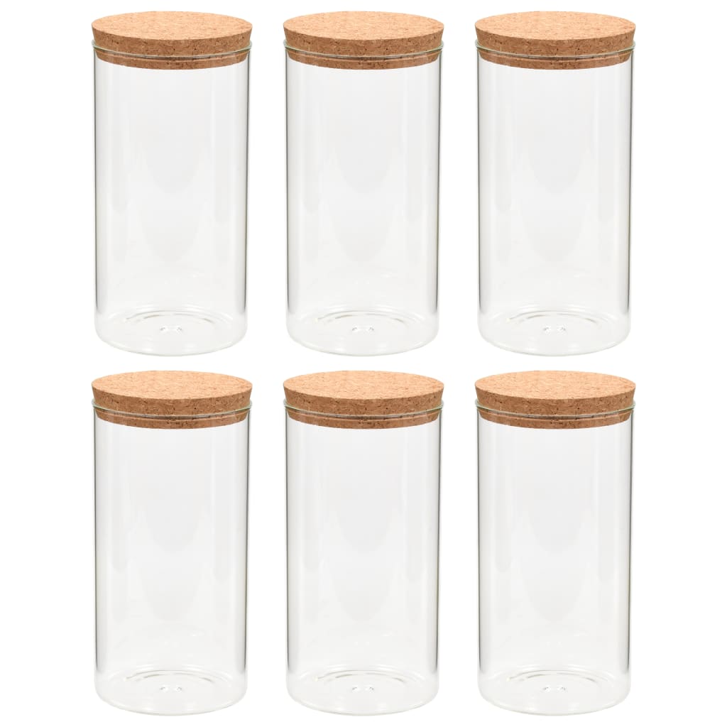 Vidaxl opbevaringspotter med kork låg 6 st 1400 ml glas