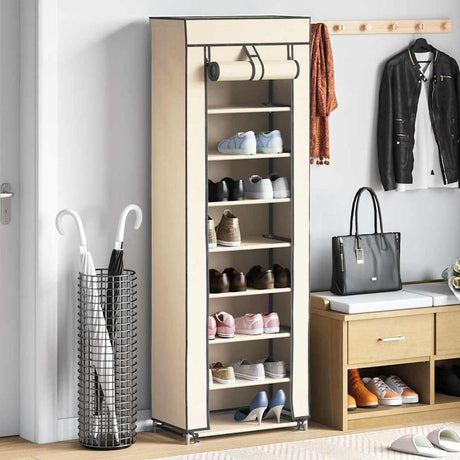 Vidaxl Shoe Cabinet med dækning 57x29x162 cm stof crème