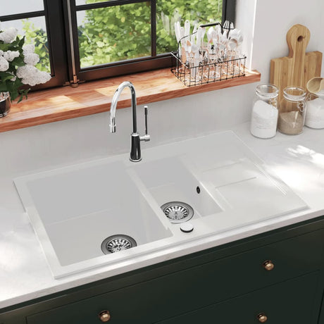 Vidaxl Sink Double Bins Granite White