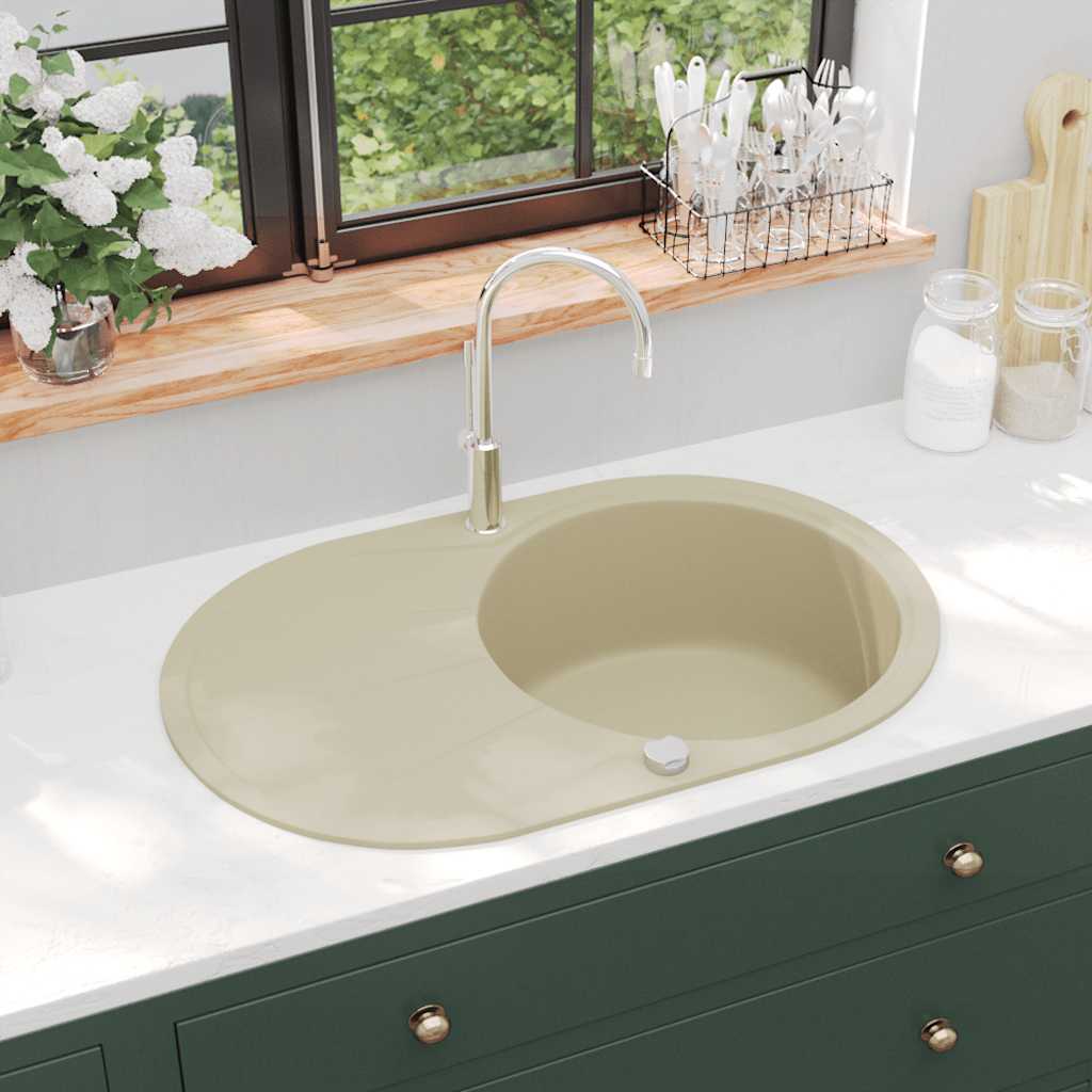 Vidaxl Sink Enkelt skål med oval granit beige