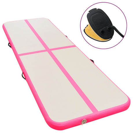 Vidaxl gymnastikmåtte med pumpe oppustelig 600x100x10 cm PVC lyserød
