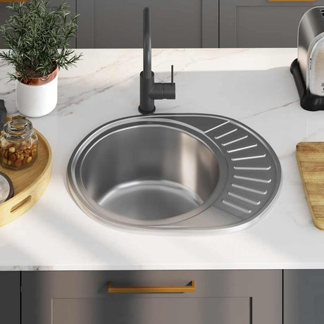 Vidaxl Sink med dræning og svanhals oval rustfrit stål
