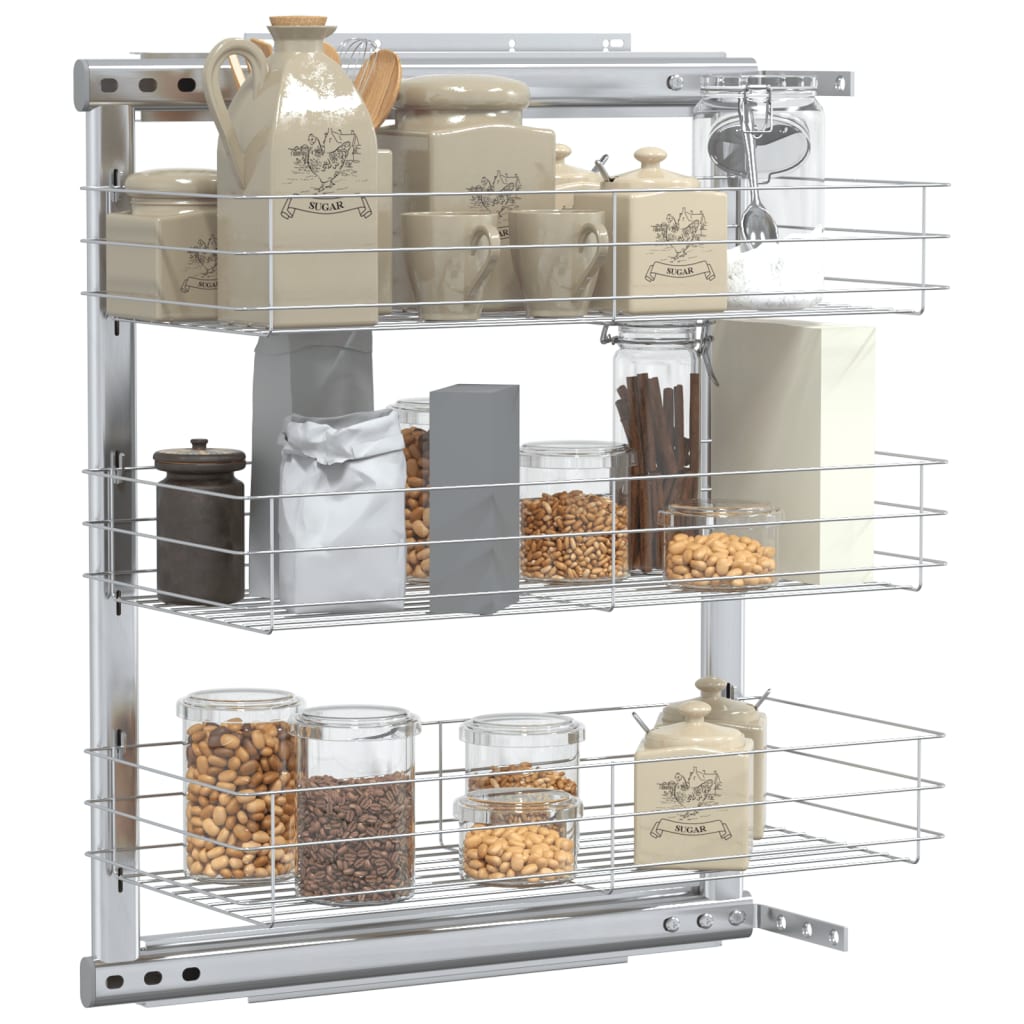 Vidaxl Wire Basket Kitchen Exttenable 3-lags 47x25x56 cm sølvfarvet