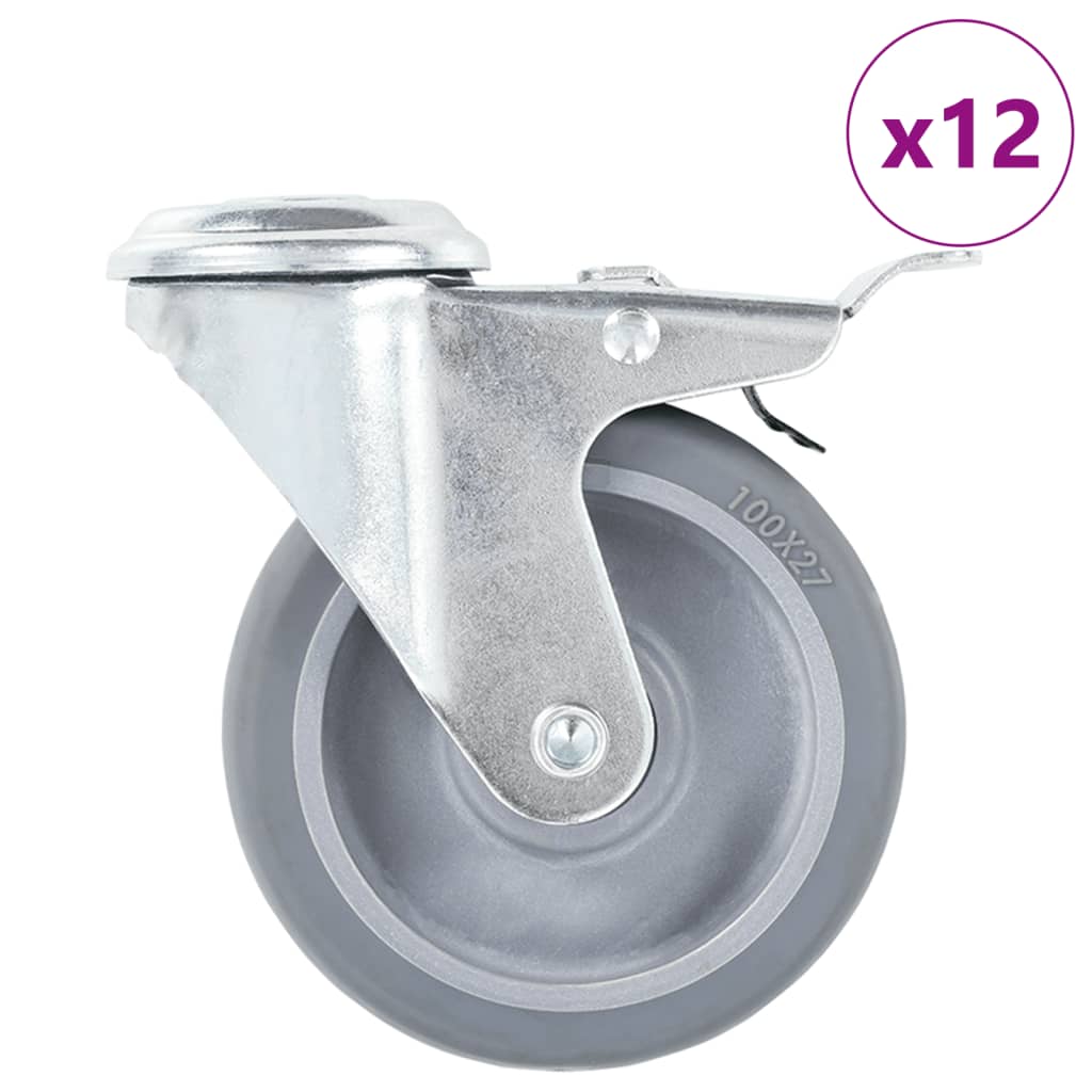 Vidaxl 12 stk. drejelige hjul med boltehuller 100 mm