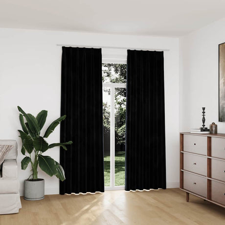 Vidaxl gardiner mørklægning 2 m med kroge 140x225 cm fløjl sort