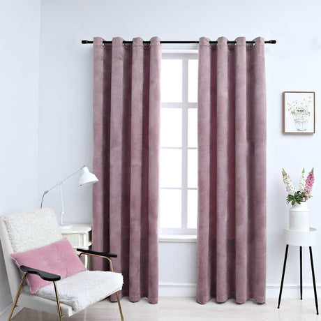 Vidaxl gardiner mørklægning med ringe 2 St 140x225 cm fløjl lyserød