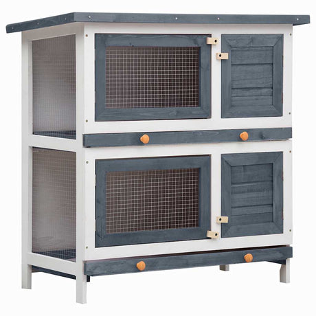Vidaxl Rabbit Hutch til udvendig med 4 døre trægrå