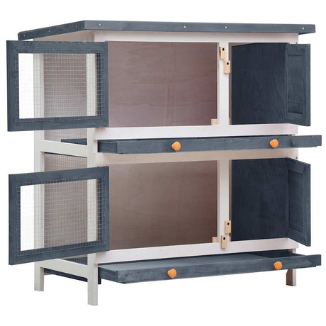 Vidaxl Rabbit Hutch til udvendig med 4 døre trægrå