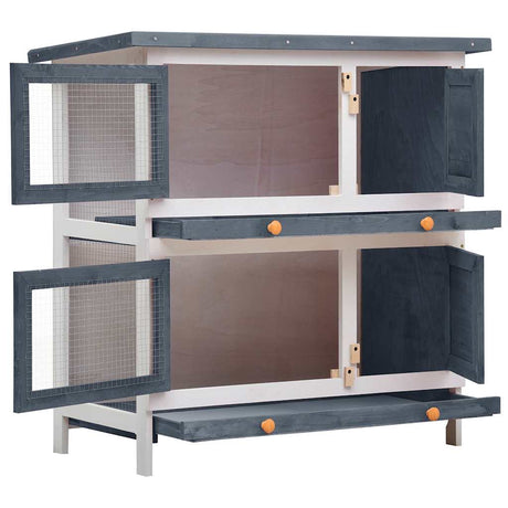 Vidaxl Rabbit Hutch til udvendig med 4 døre trægrå