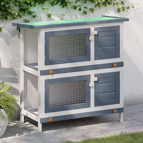Vidaxl Rabbit Hutch til udvendig med 4 døre trægrå
