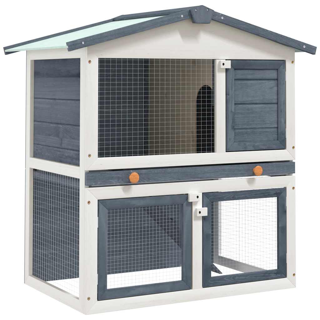 Vidaxl Rabbit Hutch til udefra med 3 døre trægrå
